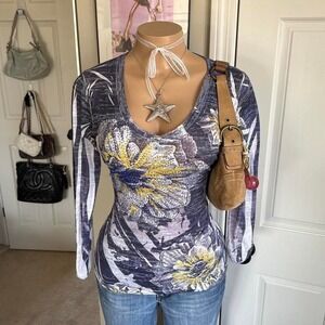 y2k 2000s cache floral mcbling long sleeve top